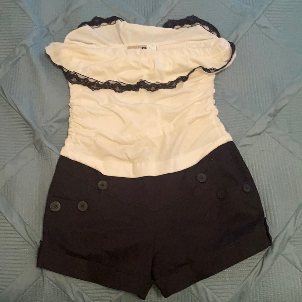 White and black laced bodysuit/romper